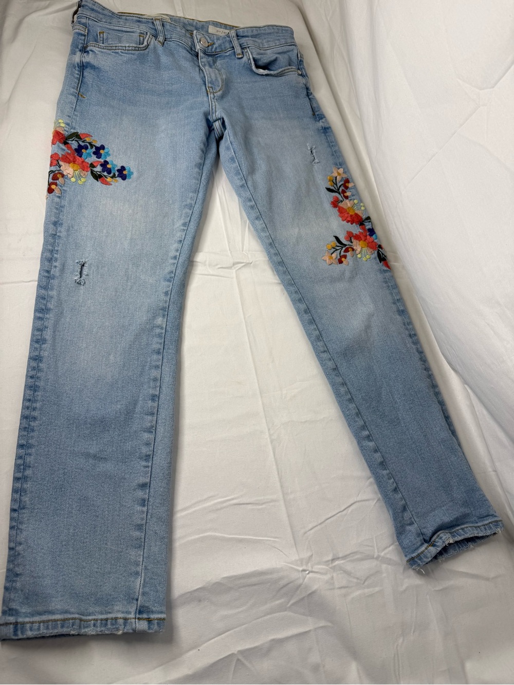 Pilcro and the Letterpress Skinny Light Blue Floral Embroidered Jeans